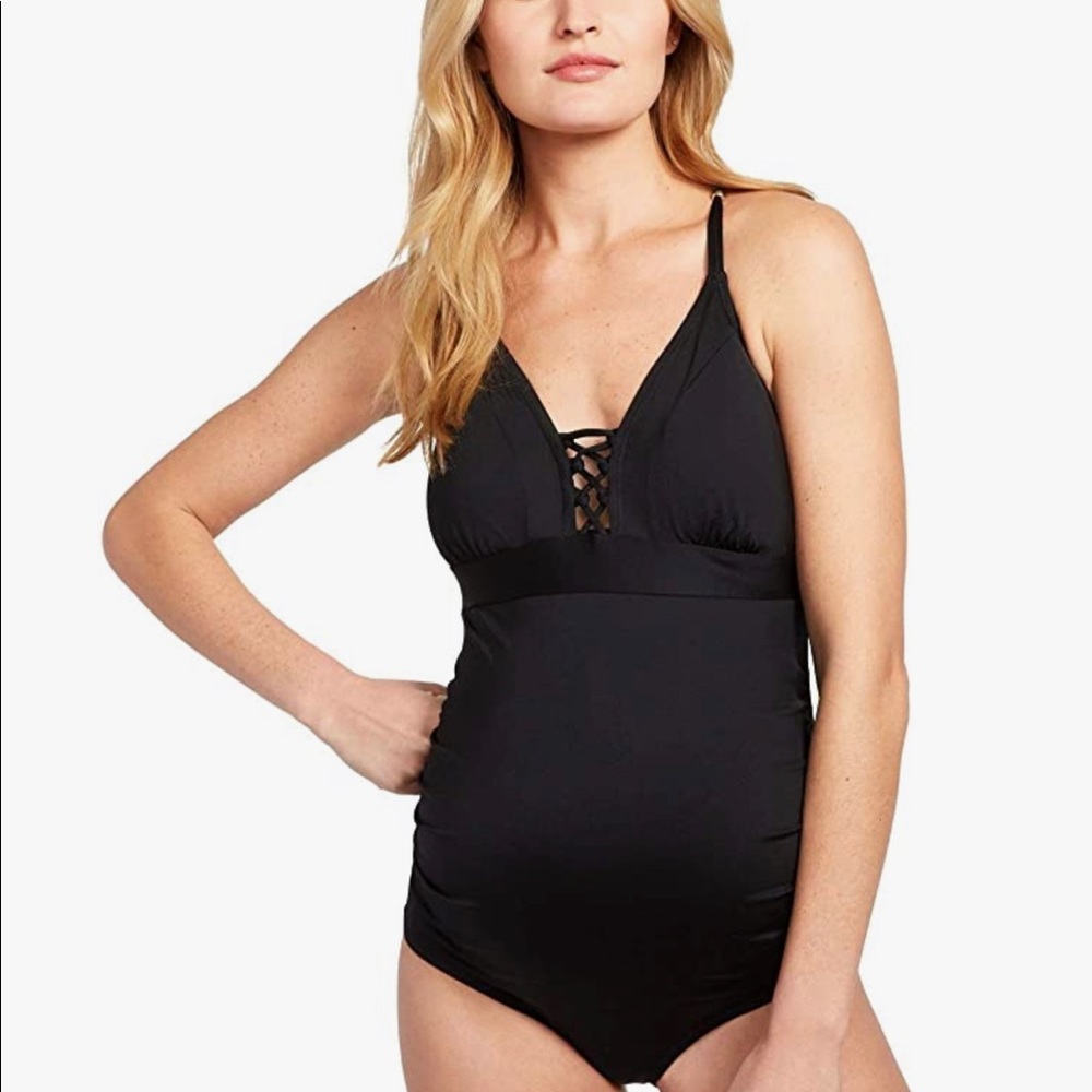 A Pea in the Pod Tie Front Maternity One Piece Swimsuit